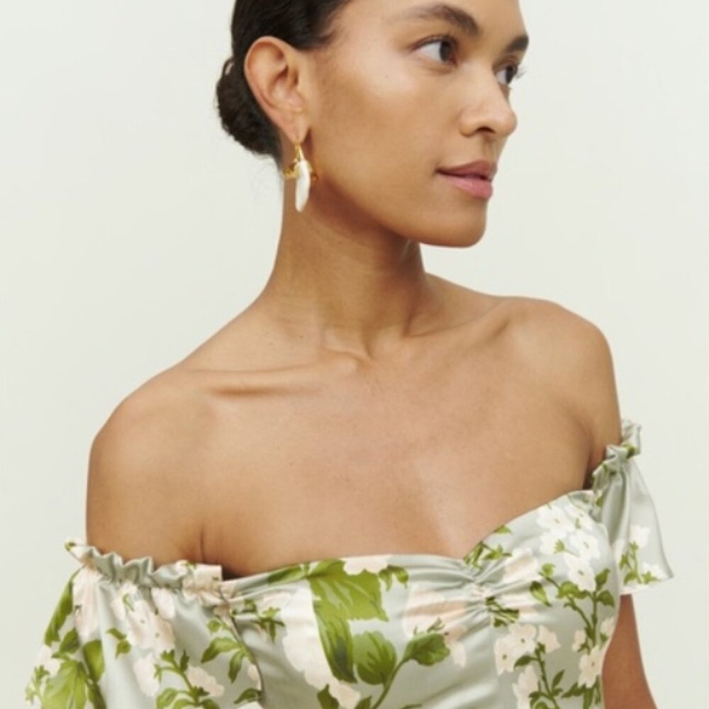 NWOT Reformation Sianna Silk Floral Midi Dress in Tarragon S $328 - Picture 7 of 12
